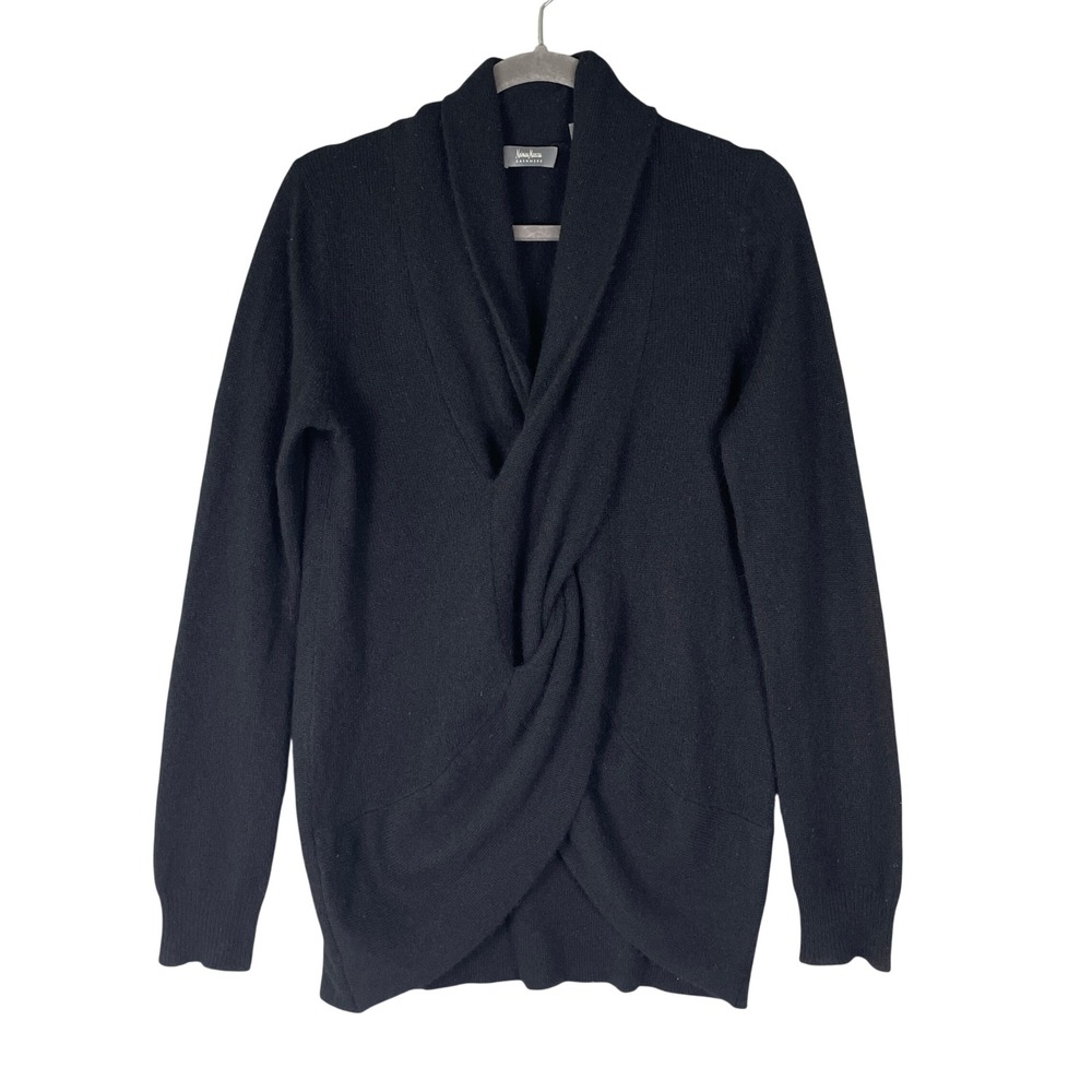 Neiman Marcus Cashmere Sweater Womens Medium Black‎ Twist Front Shawl Collar